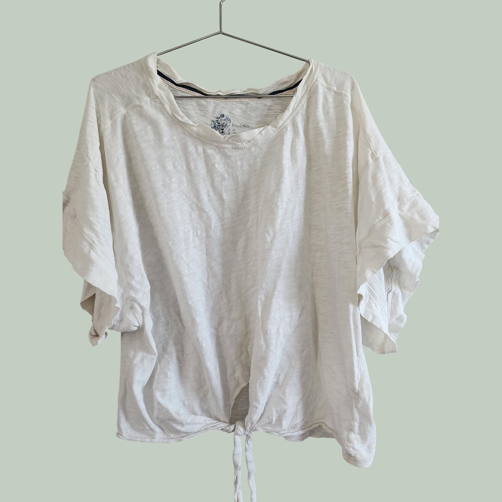 Pilcro Tie Front Top Women Medium Oversized White Boho Flutter Sleeve Slub Boho
